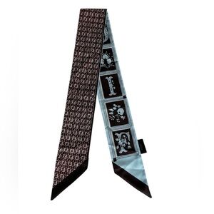 Fendi Black and Light Blue Patterned Scarf